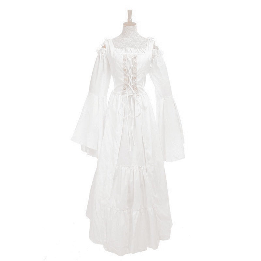 [Elegant Medieval Costume] Elegant Women's Medieval Two-Piece Costume - Renaissance Drama Outfit with Corset-like Bodice & Long Flowing Skirt | Halloween, Renaissance Faire, Themed Parties | Burgundy/White, Black/White, Green