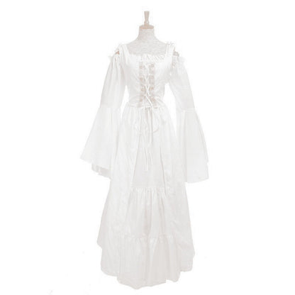 [Elegant Medieval Costume] Elegant Women's Medieval Two-Piece Costume - Renaissance Drama Outfit with Corset-like Bodice & Long Flowing Skirt | Halloween, Renaissance Faire, Themed Parties | Burgundy/White, Black/White, Green