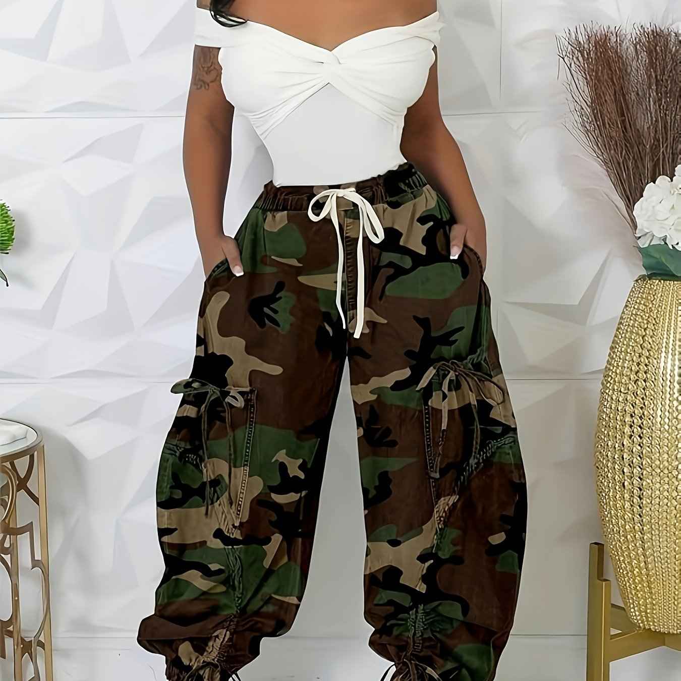 Womens Baggy Jeans Women'S Fashionable Drawstring Lace-up