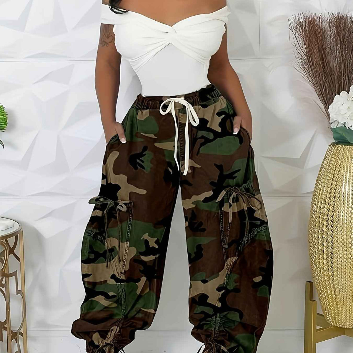 Womens Baggy Jeans Women'S Fashionable Drawstring Lace-up