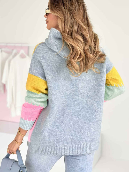 Plus Size Women's Elegant Hooded Sweater • Pastel Pink & Yellow Colorblock Long Sleeve Pullover • Cozy Front Pocket Fall/Winter Sweater • Everyday & Formal Outfits • Cute Casual Winter Wear • Durable Colorblock Desi