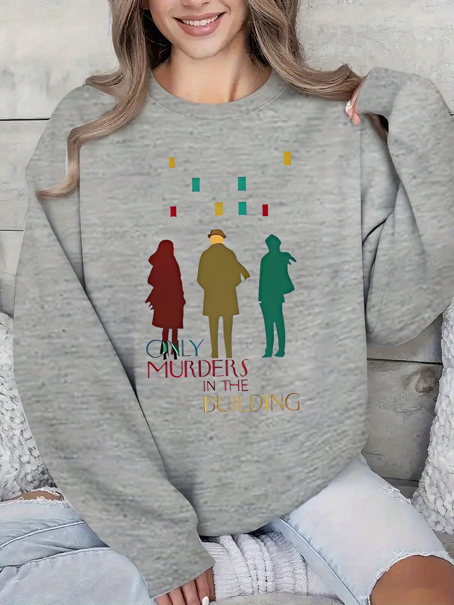 Women'S Sweater - TV Show Inspired Murder in the Building Graphic Pullover, Lightweight Crewneck Sweater for Fans, Birthday/Graduation Gift, Everyday & Special Occasion Outfit - Soft Women'S Sweater, Holiday Clothing, Comfort SS69