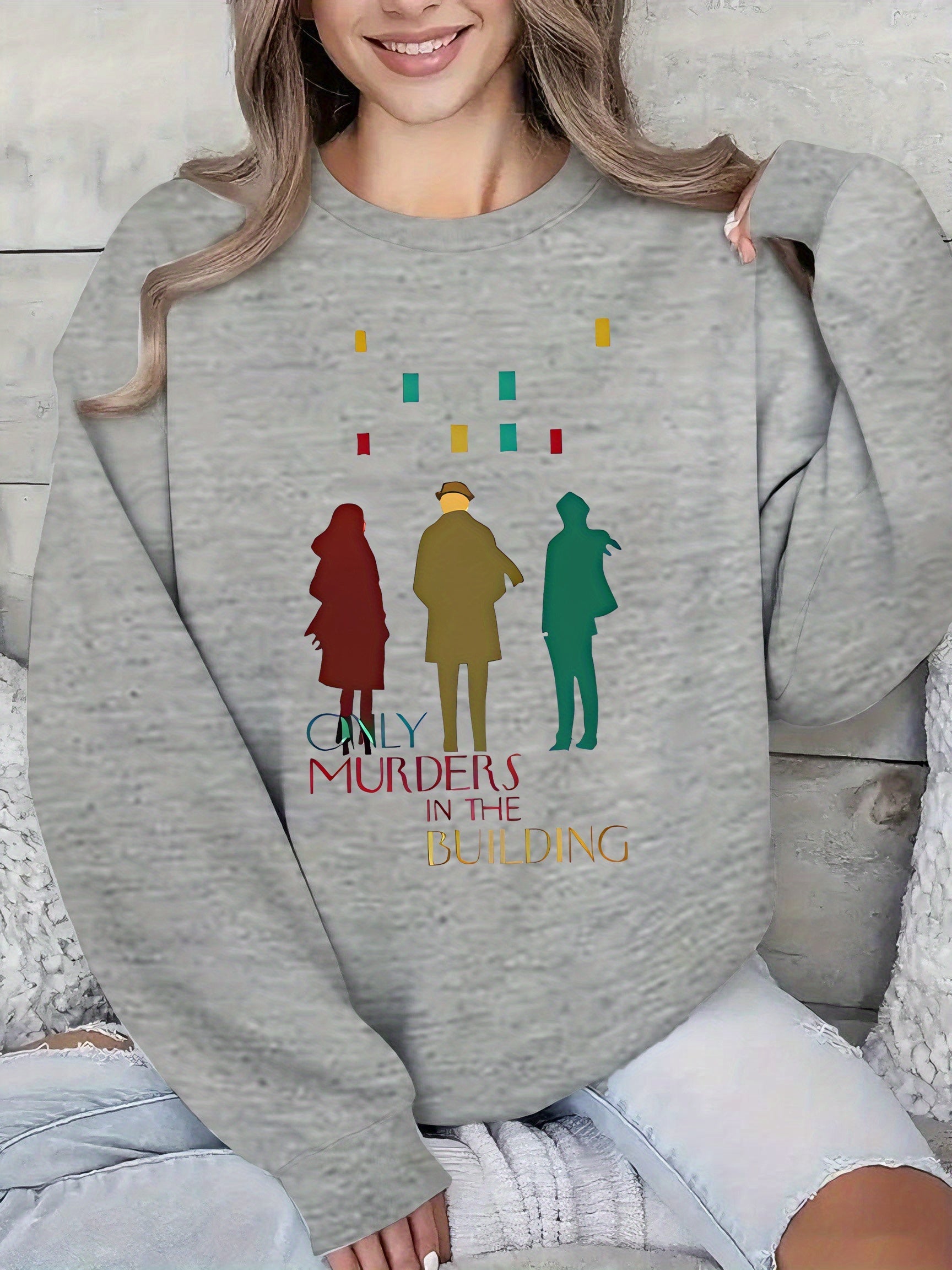 Women'S Sweater - TV Show Inspired Murder in the Building Graphic Pullover, Lightweight Crewneck Sweater for Fans, Birthday/Graduation Gift, Everyday & Special Occasion Outfit - Soft Women'S Sweater, Holiday Clothing, Comfort SS69