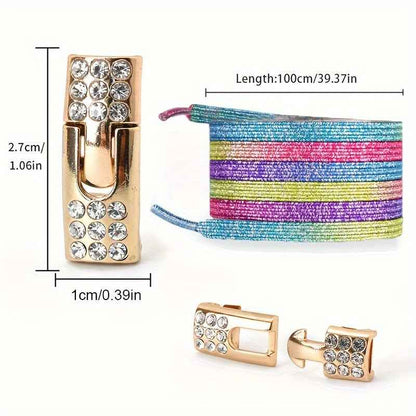 1pair Free-Tie Shoelaces With Rhinestone Buckles, Fashion Elastic Lazy Shoelaces For Sneakers Canvas Shoes Skate Shoes, Women & Men