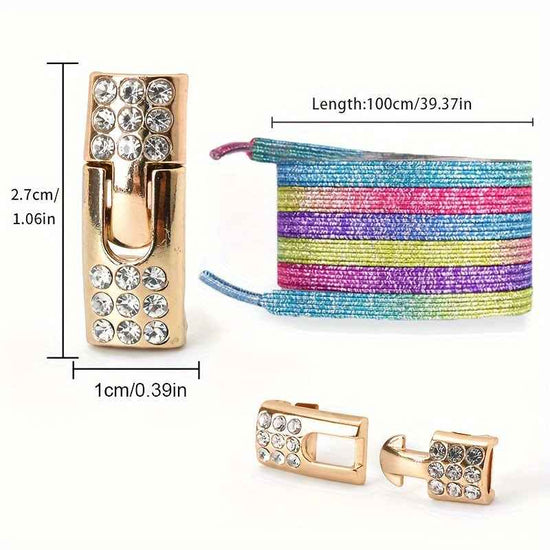 1pair Free-Tie Shoelaces With Rhinestone Buckles, Fashion Elastic Lazy Shoelaces For Sneakers Canvas Shoes Skate Shoes, Women & Men