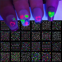 24 Sheets 3D Glow in The Dark Neon Nail Stickers Glittery Glossy Self-Adhesive Nail Art Stickers Butterfly Love Heart Flower Nail Art Decoration for Women Girl DIY Nail Art Deco SS69