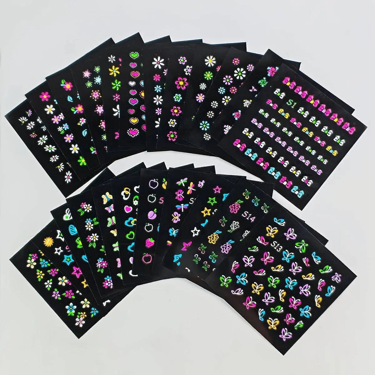 24 Sheets 3D Glow in The Dark Neon Nail Stickers Glittery Glossy Self-Adhesive Nail Art Stickers Butterfly Love Heart Flower Nail Art Decoration for Women Girl DIY Nail Art Deco SS69