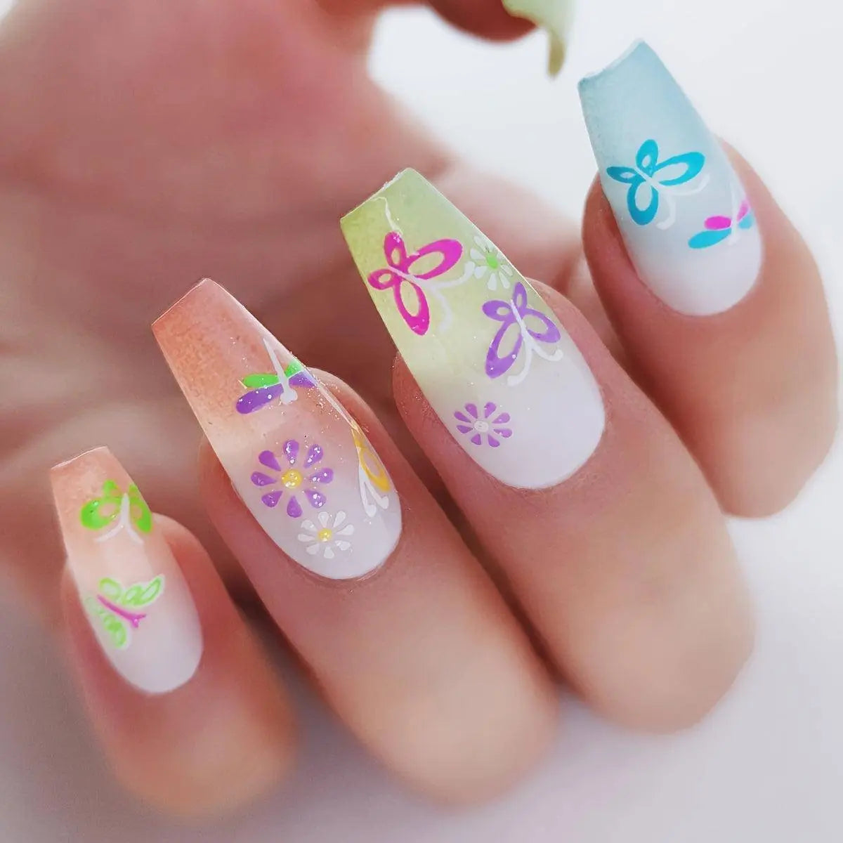 24 Sheets 3D Glow in The Dark Neon Nail Stickers Glittery Glossy Self-Adhesive Nail Art Stickers Butterfly Love Heart Flower Nail Art Decoration for Women Girl DIY Nail Art Deco SS69