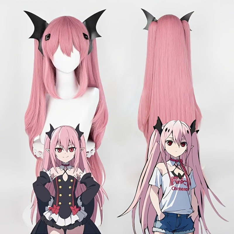 1pc Anime Inspired Lotus Pink Tiger Clip Wig, Double Ponytail, Long Straight Hair, Heat Resistant, Buckle Net Cap, Cosplay Festive Dress Up Wig for Party Gatherings and Everyday Use SS69 24.69 Lotus Pink / 81.28cm