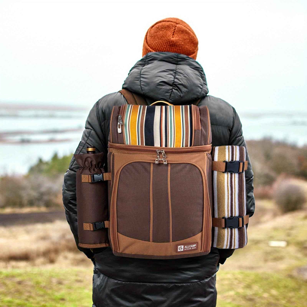 Picnic Basket Backpack With Insulated, Leak-proof Cooler Compartment, Wine Rack, Cutlery Set, and Free Cashmere Blanket, Suitable For 2-4 People, Great Winter Outing Item, Christmas Gift, New Year's Gift, Couple's Gift