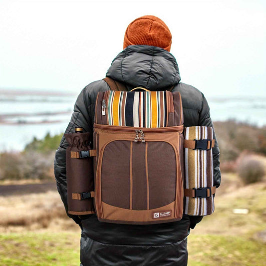 Picnic Basket Backpack With Insulated, Leak-proof Cooler Compartment, Wine Rack, Cutlery Set, and Free Cashmere Blanket, Suitable For 2-4 People, Great Winter Outing Item, Christmas Gift, New Year's Gift, Couple's Gift