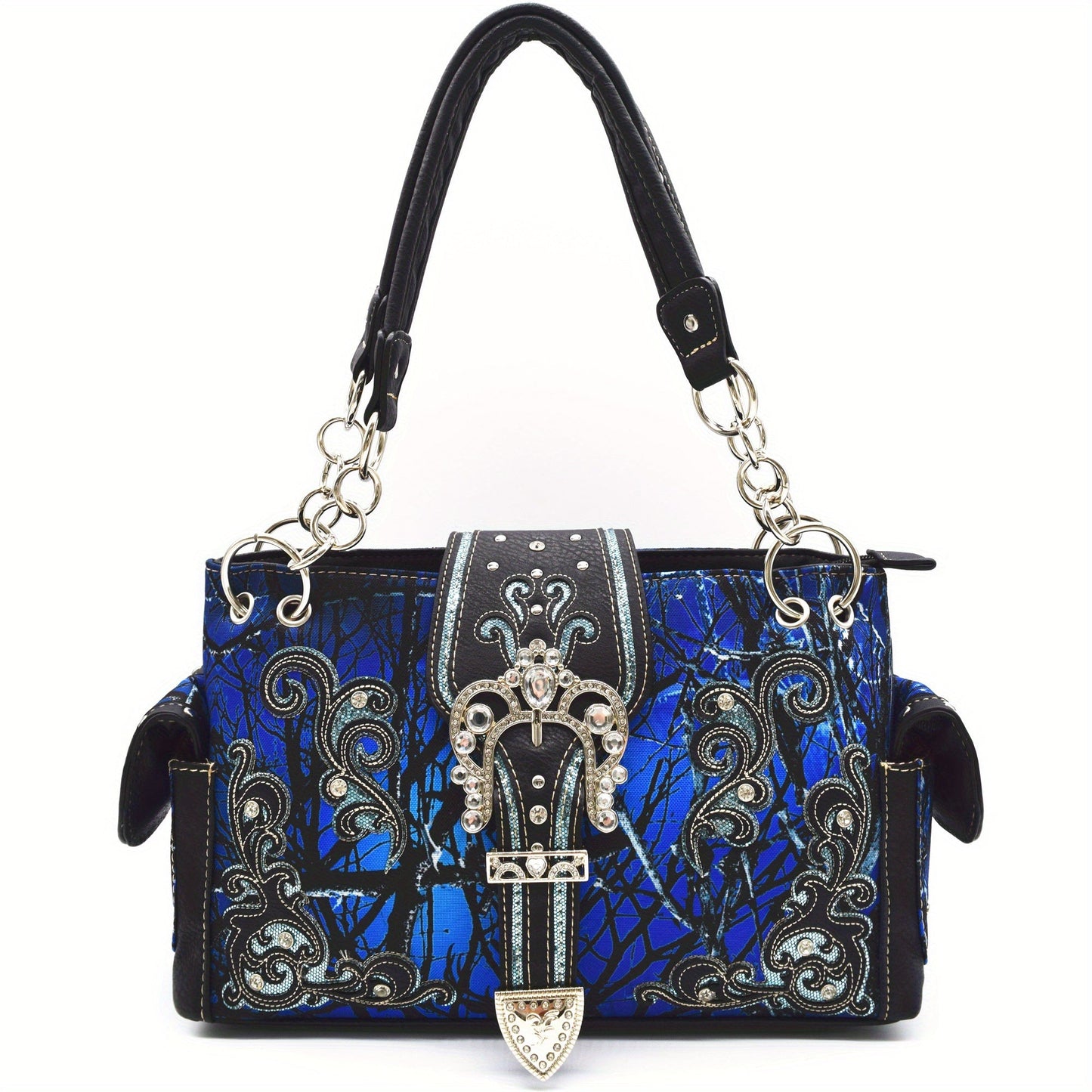 Camouflage Crown Buckle Western Style Purse Floral Shine Glow Country Handbag Women Shoulder Bag Crossbody Wallet Set SS69