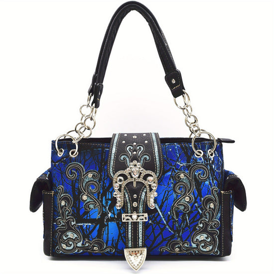 Camouflage Crown Buckle Western Style Purse Floral Shine Glow Country Handbag Women Shoulder Bag Crossbody Wallet Set SS69