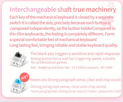 YINDIAO Pink Mechanical Keyboard with Cherry Switches - Retro Punk Design, Backlit Gaming Keyboard for Office & Home Use, Office Keyboard | Pink Keyboard | Nonslip Texture SS69