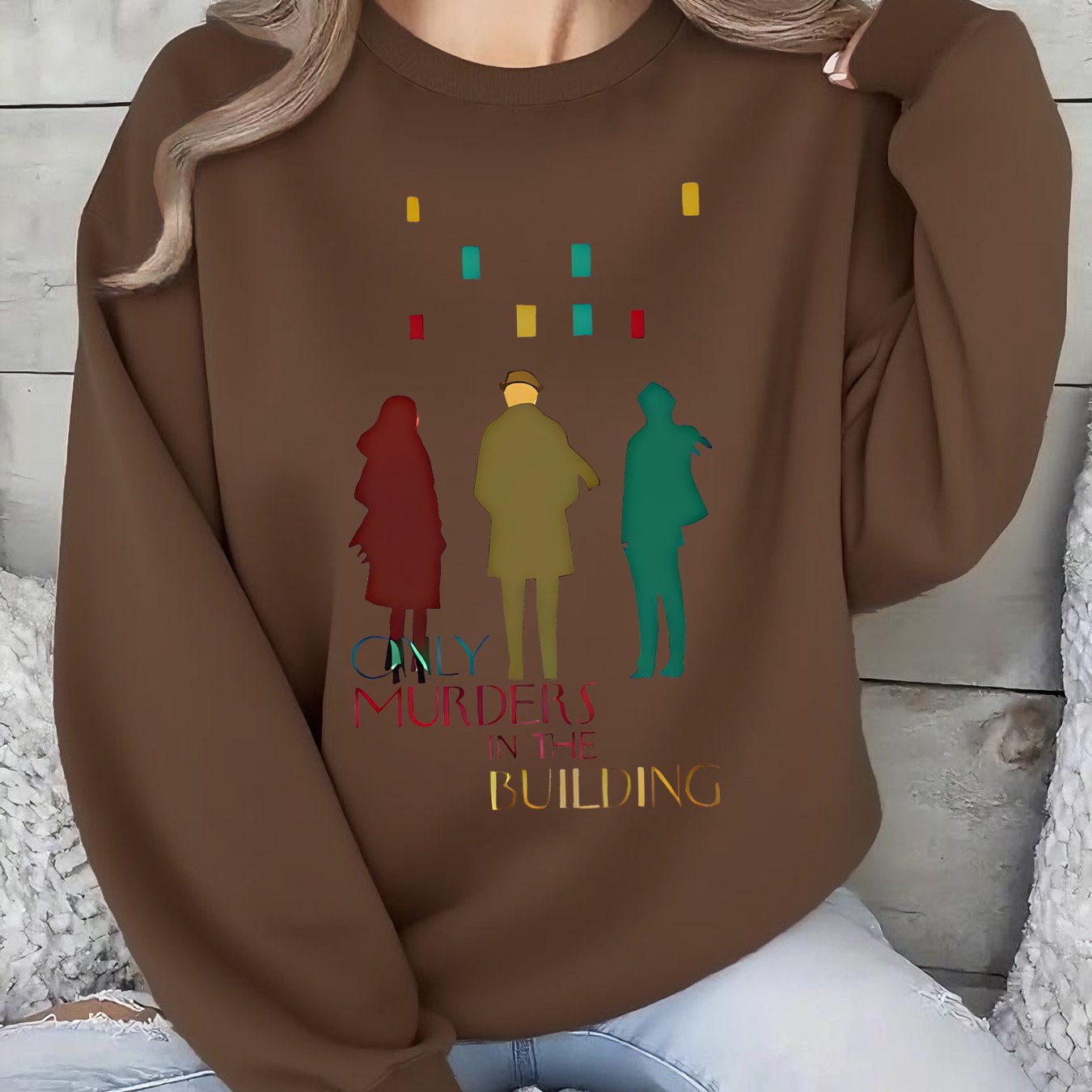 Women'S Sweater - TV Show Inspired Murder in the Building Graphic Pullover, Lightweight Crewneck Sweater for Fans, Birthday/Graduation Gift, Everyday & Special Occasion Outfit - Soft Women'S Sweater, Holiday Clothing, Comfort SS69 19.69 Coffee color / XL