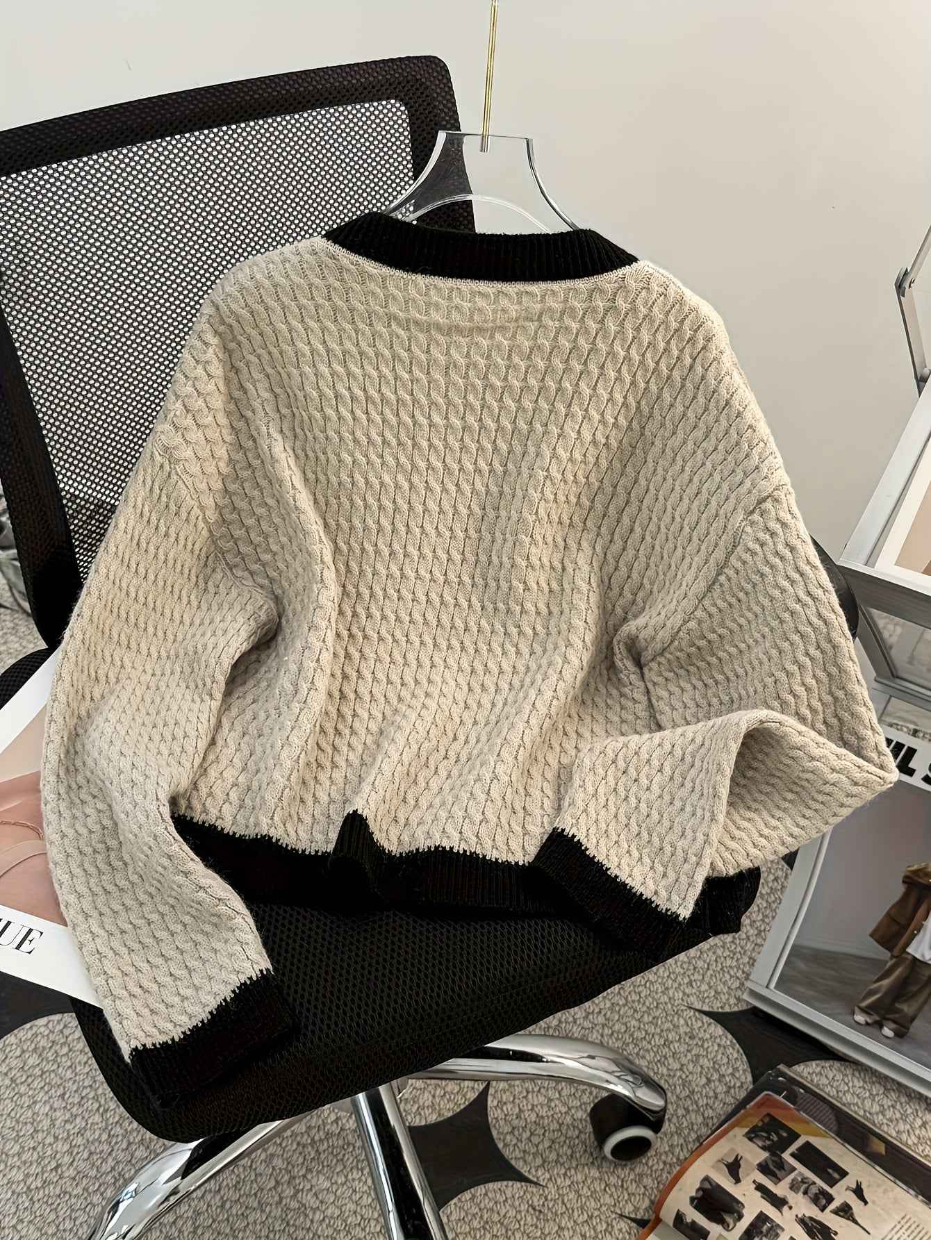 Solid Color Casual Cardigan with Contrast Trim & Pocket - Cozy Fall/Winter Sweaters, Hand Washable Layering Blouses for Jeans, Dresses, Skirts - Non- Basic Outerwear