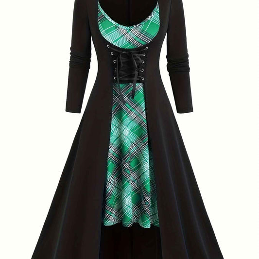 [Gothic Renaissance Dress] Gothic Corset Renaissance Dress | Women's Long Halloween Costume Fashion Princess Dress + Suspender Dress Two-piece Set