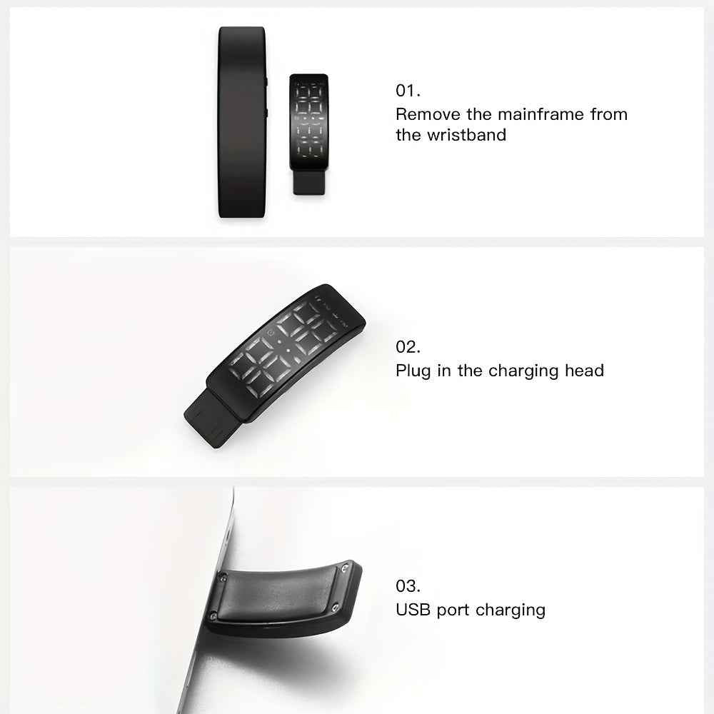 Silicone Sports Bracelet Display Bracelet for Men And Women, 30 Meters, Comfortable Silicone Strap Watch, Rechargeable Chronograph Sports Bracelet