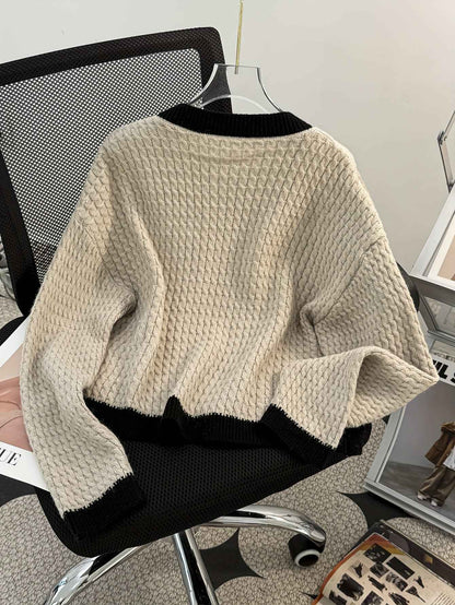 Solid Color Casual Cardigan with Contrast Trim & Pocket - Cozy Fall/Winter Sweaters, Hand Washable Layering Blouses for Jeans, Dresses, Skirts - Non- Basic Outerwear