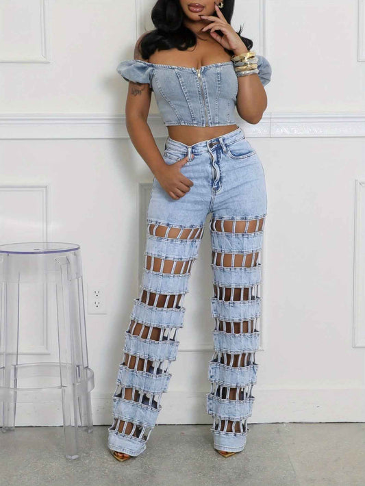 Plus Size - Plus Size - Women'S Plus Size High-Waisted Straight Leg Jeans - Non-Stretchy Structured Fit, Edgy Casual to Formal Pants for Everyday & Party Outfits - Spring/Fall/Summer Jeans for Women, Pair Of Jeans for Women P