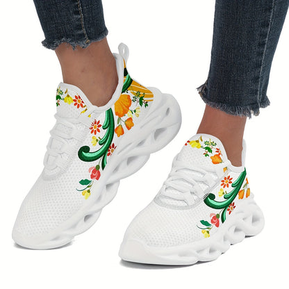 Women's Flower Detail Lace-up Blade Type Running Shoes, Lightweight Low Top Fashion Casual Sneakers, Women's Footwear - SS69