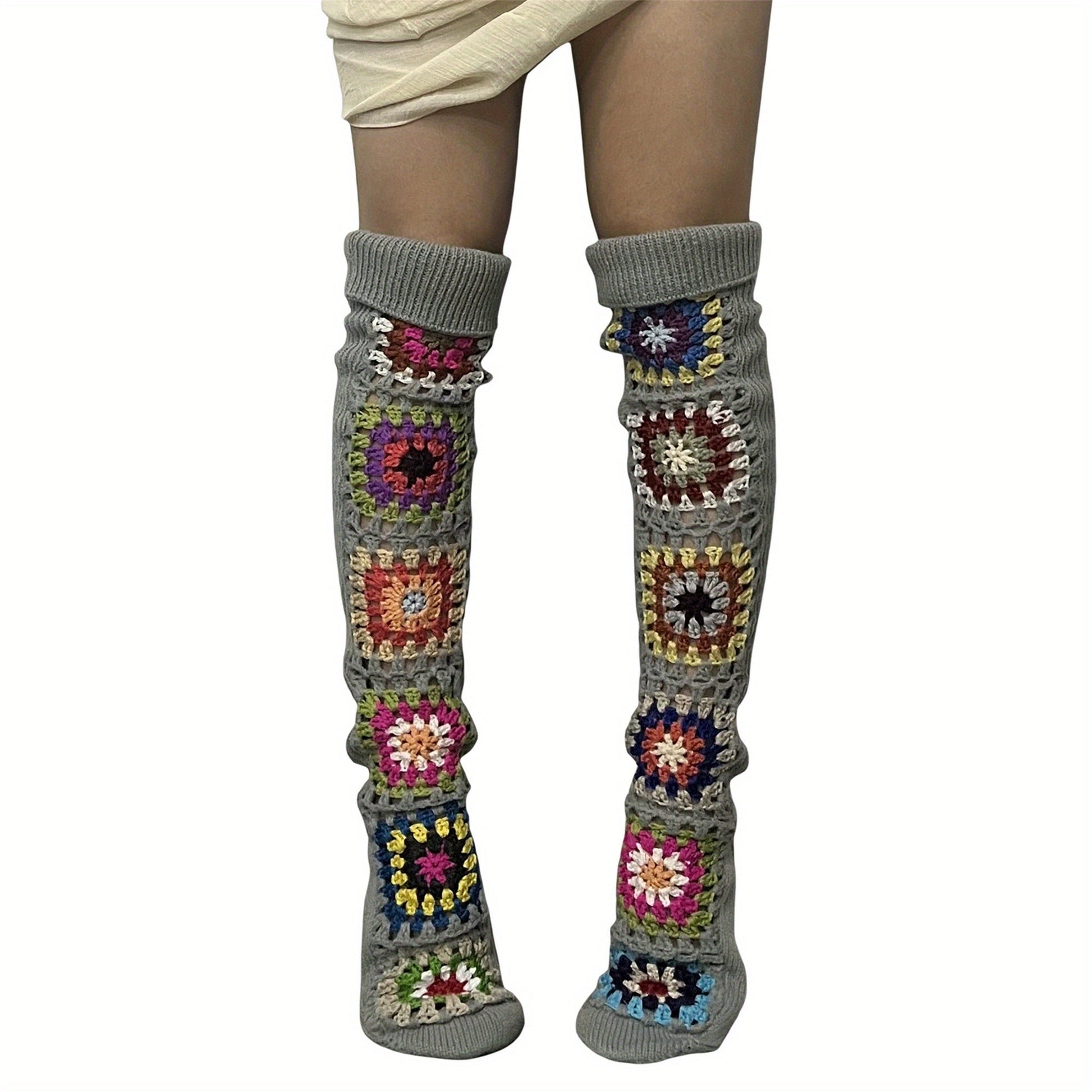 Cozy Winter Thigh Socks - Long Knit Over Knee Stockings - Boho Leg Warmers Crochet SS69 17.69 grey / One-size