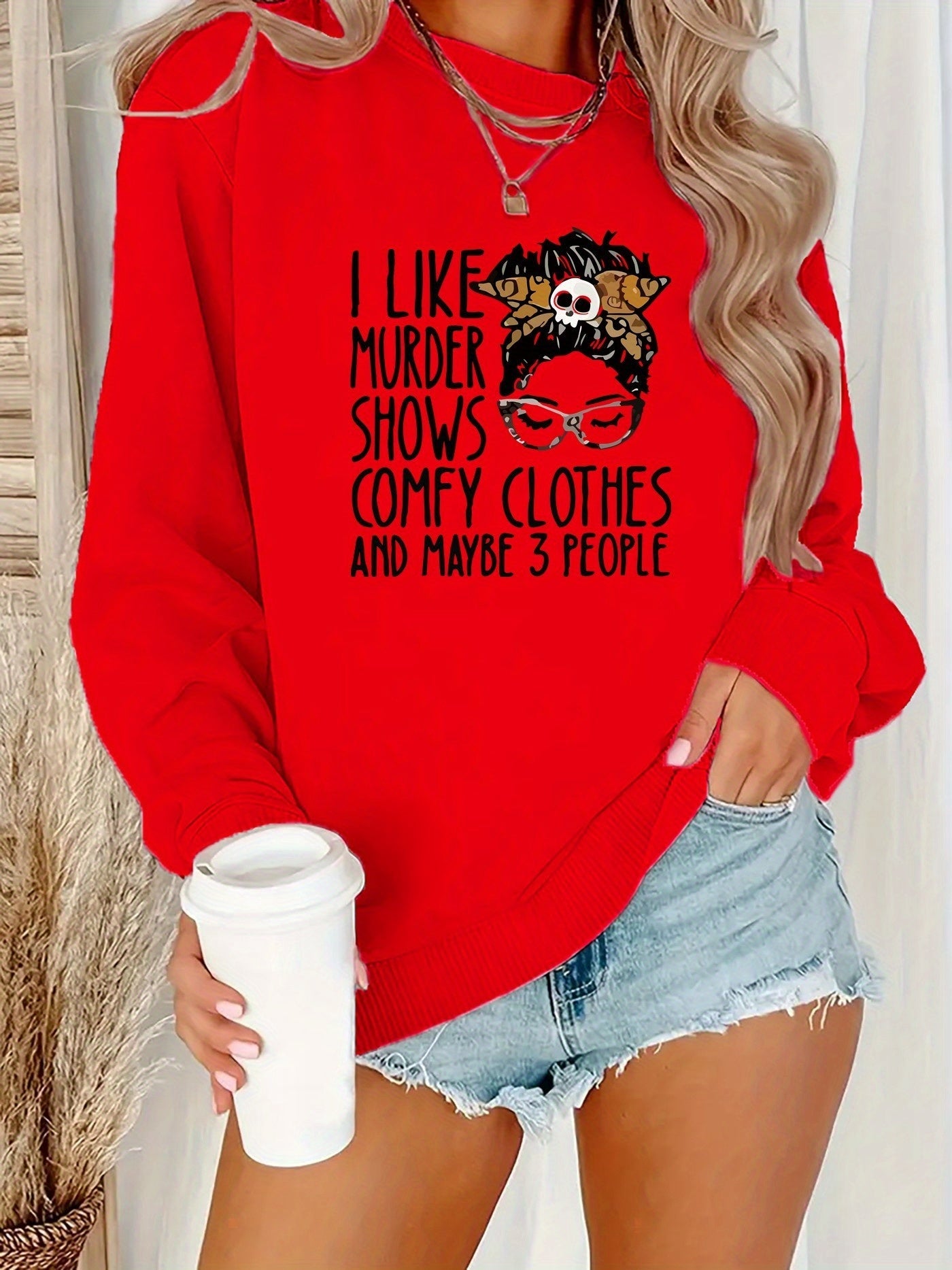 Women's Funny Murder Show Graphic Sweatshirt - Crime Drama TV Fan Apparel - Soft Polyester Pullover Sweater - Long Sleeve Round Neck Casual Sweater for Fall/Winter - Funny TV Show Outfit Gift for s & Women - Machine Washable SS69