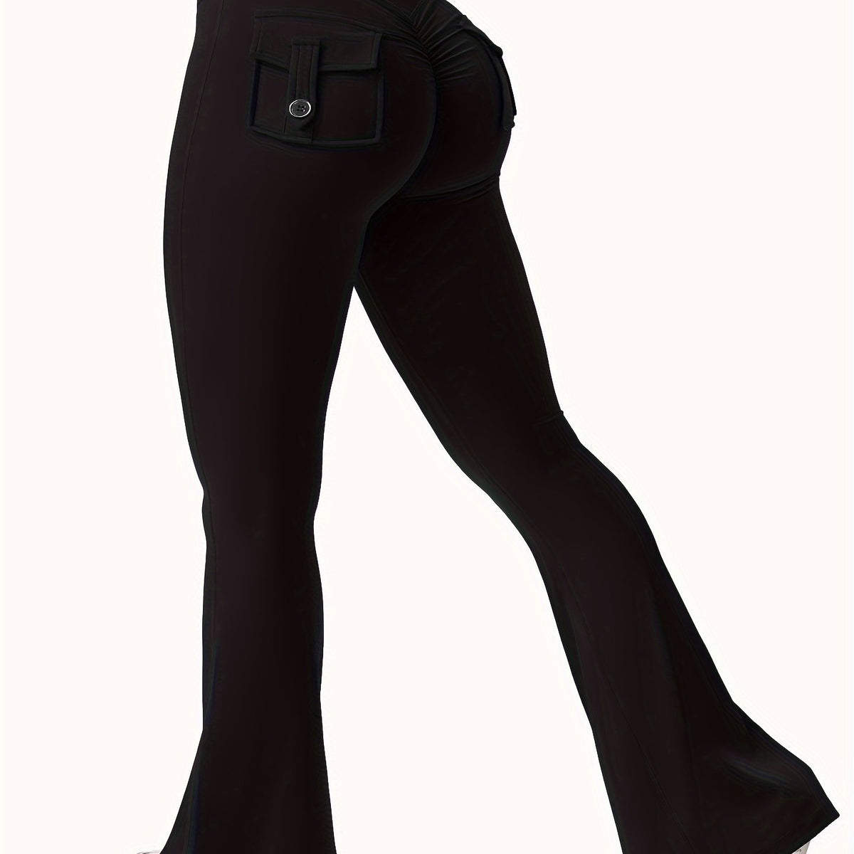 Full Of Elasticity Slim Fit Women's Pocket Yoga Pants - High Waist, Wide Legs, Solid Color, With Phone Pocket - SS69