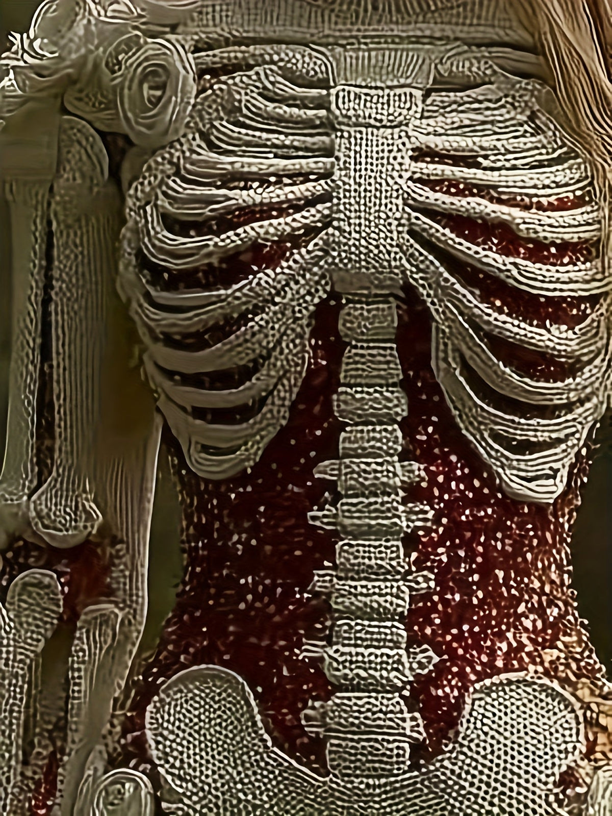 Women'S Gothic Skeleton Print Bodycon Skirt - Dark Halloween Party Skirt with Round Neck & A-Line Silhouette, Mid-Length Pencil Skirt for Fall/Winter, Non-Stereoscopic Bone Design for Themed Events & Casual Attire (No Padding SS69