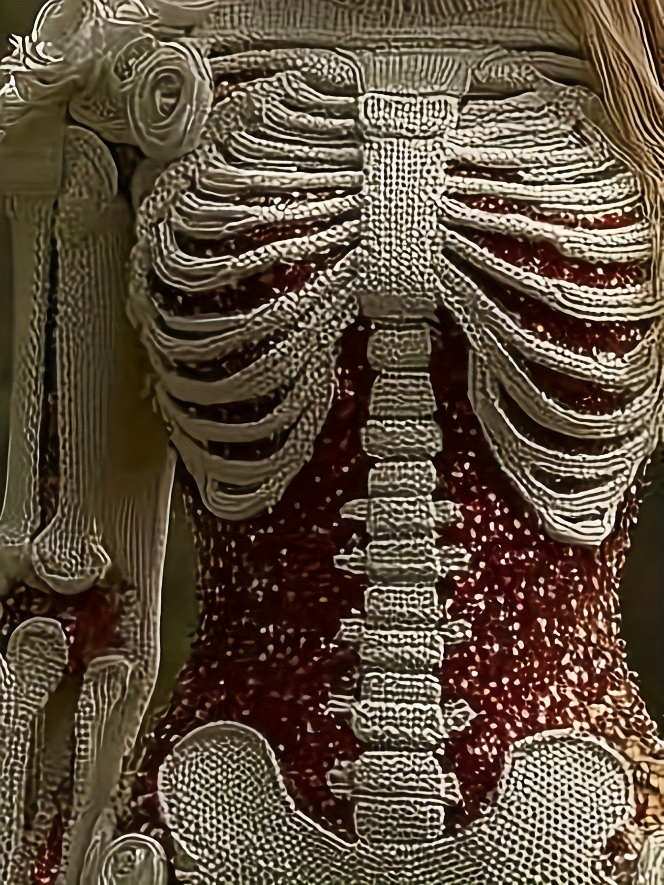 Women'S Gothic Skeleton Print Bodycon Skirt - Dark Halloween Party Skirt with Round Neck & A-Line Silhouette, Mid-Length Pencil Skirt for Fall/Winter, Non-Stereoscopic Bone Design for Themed Events & Casual Attire (No Padding SS69