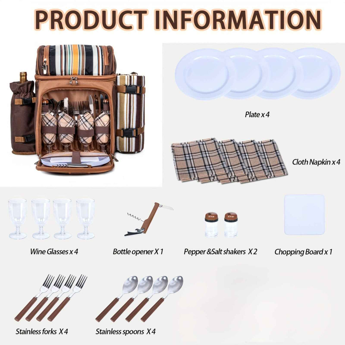 Picnic Basket Backpack With Insulated, Leak-proof Cooler Compartment, Wine Rack, Cutlery Set, and Free Cashmere Blanket, Suitable For 2-4 People, Great Winter Outing Item, Christmas Gift, New Year's Gift, Couple's Gift