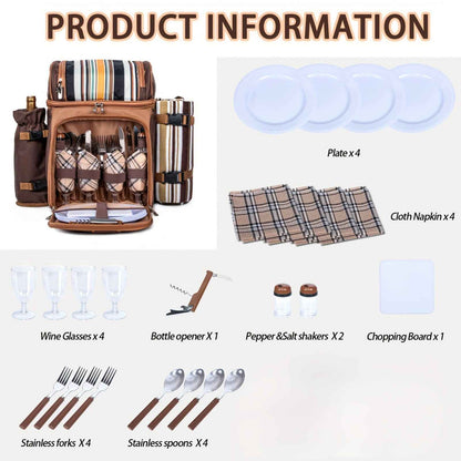 Picnic Basket Backpack With Insulated, Leak-proof Cooler Compartment, Wine Rack, Cutlery Set, and Free Cashmere Blanket, Suitable For 2-4 People, Great Winter Outing Item, Christmas Gift, New Year's Gift, Couple's Gift