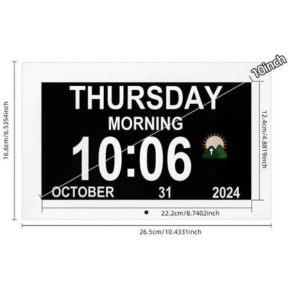 Large Digital Clock Designed for Seniors with Dementia, Featuring a Calendar Display, Alarms, And Functions As a Wall Clock Showing Day And Date. It Also Serves As an Alarm Clock, Desk Clock, Electronic Photo Frame, And Suppo