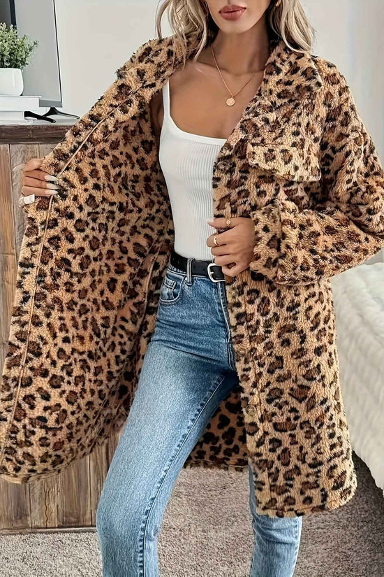 Plus Size - Plus Size - Plus Size - Plus Size - Plus Size - Women'S Plus Size Leopard Print Coat - Casual Long Sleeve Button-Up Jacket with Lapel Collar, Medium Stretch Fabric, Perfect For Fall/winter, Leopard Print Jacket, W