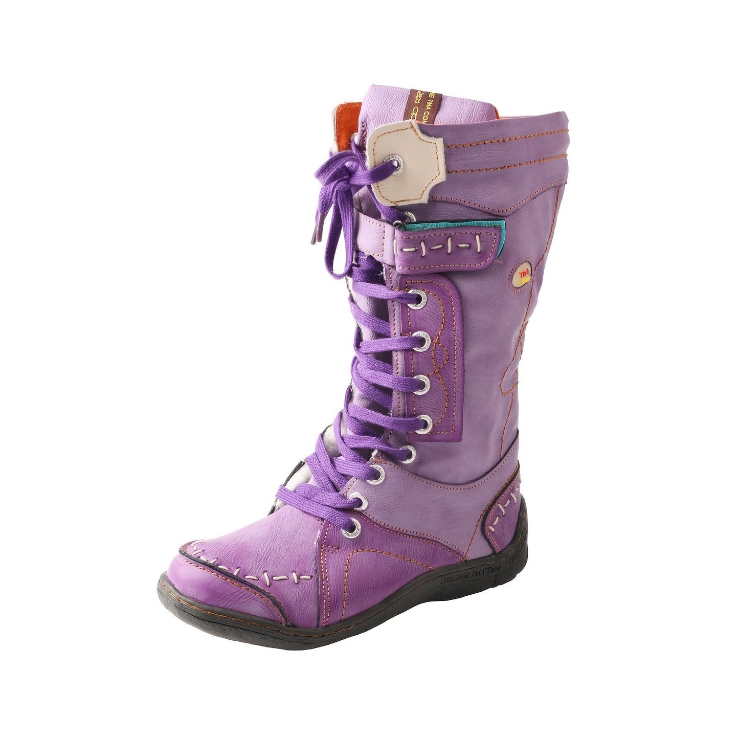 TMA EYES Spring New PU Color Block Fashion Dopamine Outfits Non-Slip Hiking Mid-Calf Boots SS69 42.69 Dark Violet / US 10