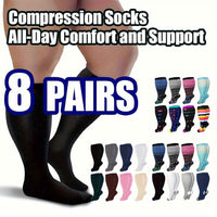 8 Pairs Plus Size Compression Socks for Women Men Compression Socks Wide Calf Sock Knee High Length Support de compresión para mujer for Work Leg Long Compression Stockings Travel Beat Rated