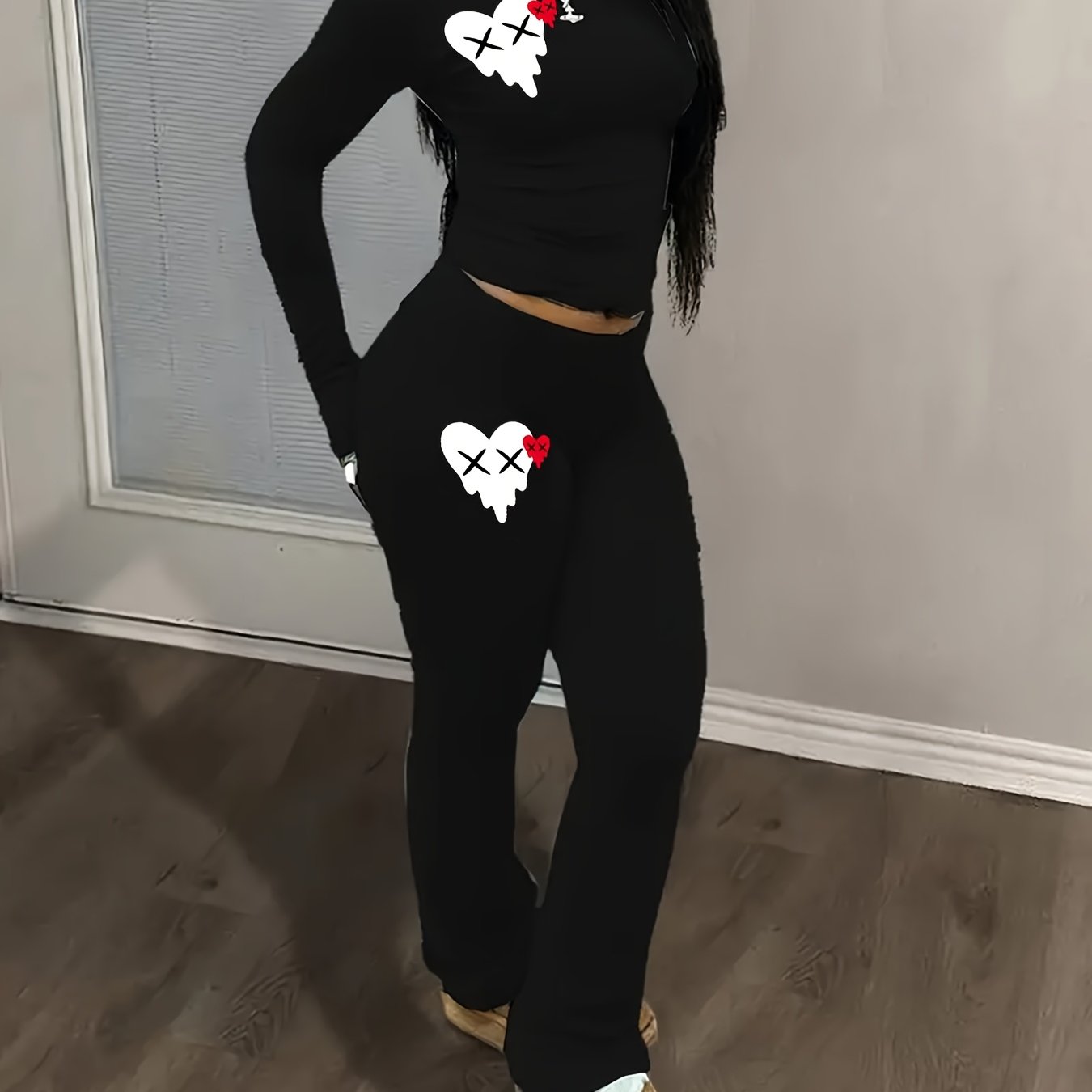 Fashionable Y2K Style Heart Print Set SS69 24.69 Black / XL