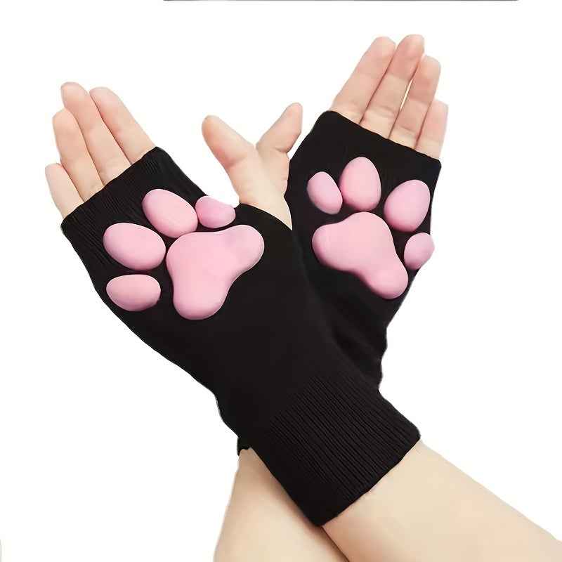 3D Three-dimensional Plush Knitted Fingerless Cat Claw Gloves for Party Dress Up Decoration Female