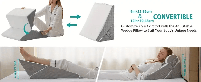 [3pcs Foam Pillows] 3pcs Foam Pillows 3pcs Polyurethane Foam Bed Wedge Pillows | Adjustable Contour Support, Anti- Snoring, Acid Reflux, Medium- Soft Gray Pillow Covers, Machine Washable, Back Alleviation, Contoured Pillow De