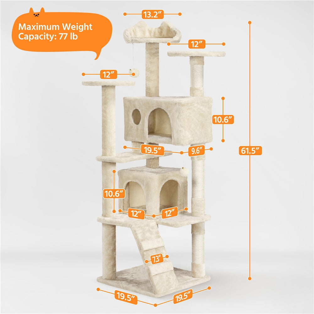 Costoffs Cat Tree 54in/70in/62in/80in/23.5in Cat Tower Condo with 2 Condos & 2 Dangling Balls & 3 Scratching Posts Large Cat House for for Kittens & Cats, Dark Gray/Light Gray/Beige/Black/Pink/Brown/Navy Blue/Green, Brown/W SS69