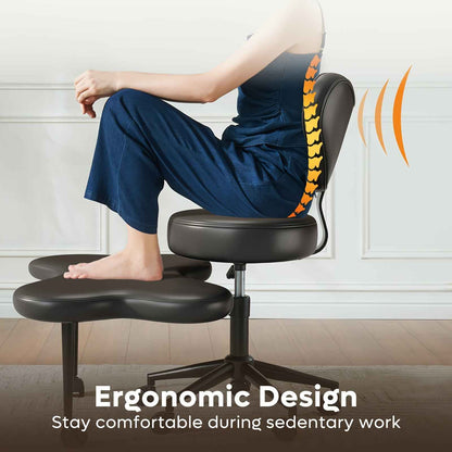 Ergonomic Cross Legged Office Chair | 360° Swivel, Adjustable Height, Lumbar Support, Velvet and PU Leather Black, Stainless Steel Frame, Memory Foam, Perfect Christmas Gift for Fidgety Sitters and Yoga Lover.