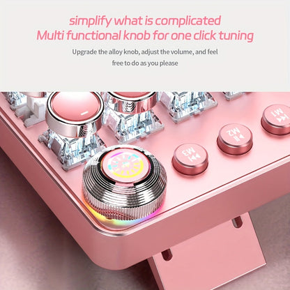 YINDIAO Pink Mechanical Keyboard with Cherry Switches - Retro Punk Design, Backlit Gaming Keyboard for Office & Home Use, Office Keyboard | Pink Keyboard | Nonslip Texture SS69