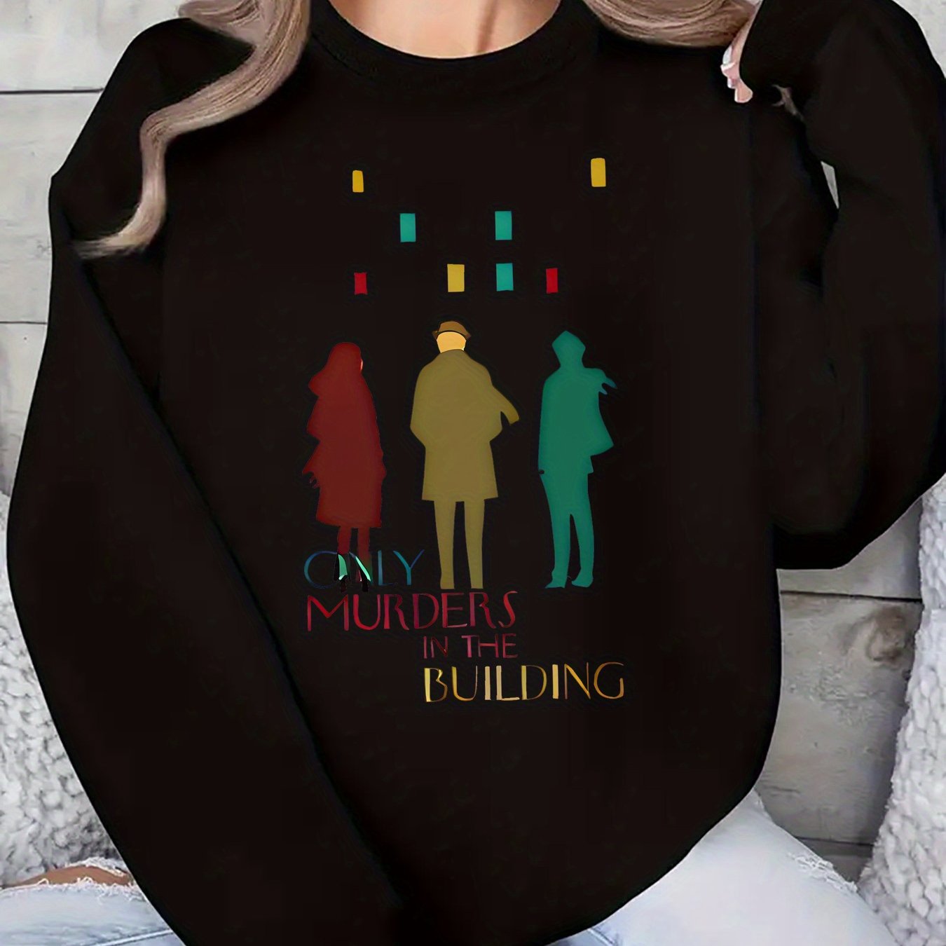 Women'S Sweater - TV Show Inspired Murder in the Building Graphic Pullover, Lightweight Crewneck Sweater for Fans, Birthday/Graduation Gift, Everyday & Special Occasion Outfit - Soft Women'S Sweater, Holiday Clothing, Comfort SS69 20.69 Black / XL