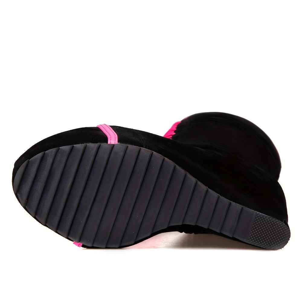 EROCALLI Women'S Gothic Y2K Platform Wedge Heel Knee-High Boots - Chunky Heel Lace-Up with Side Zipper, Faux Cover & Rubber Sole for Casual Party & Daily Wear, High Heel Boots, Party Footwear, Bold Fashion Statement, Durable