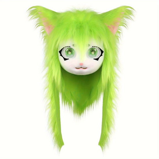 Animal Head Cat Fursuit Cut Mask Halloween Masquerade Cosplay Costume Props SS69 46.69 Green