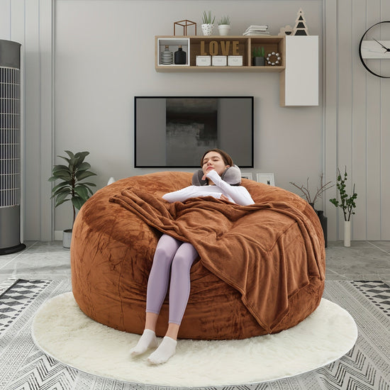 Bean Bag Chair(Give 3 Gifts:U-shape Pillow, Blanket Pillow, 6FT Carpet)Comfy Lazy Sofa Bed, Including 50 Pounds Of Filler, Large 6' Bean Bags With Memory Foam Filled, Large Beanbag Chairs Soft Sofa With Flannel Cover SS69