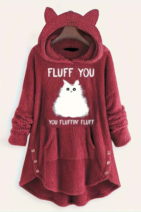 Plus Size, Plus Size Women's Autumn Winter -Lined Thickened Hooded Hand- Sweatshirt