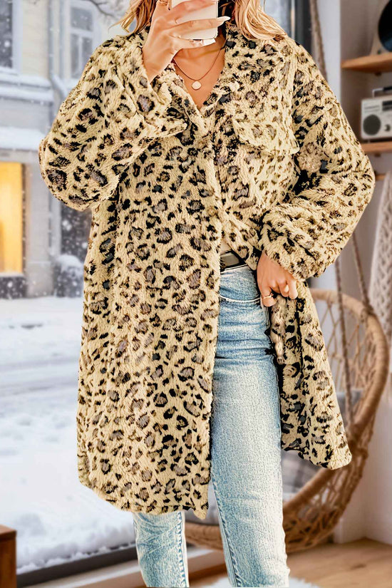 Plus Size - Plus Size - Plus Size - Plus Size - Plus Size - Women'S Plus Size Leopard Print Coat - Casual Long Sleeve Button-Up Jacket with Lapel Collar, Medium Stretch Fabric, Perfect For Fall/winter, Leopard Print Jacket, W