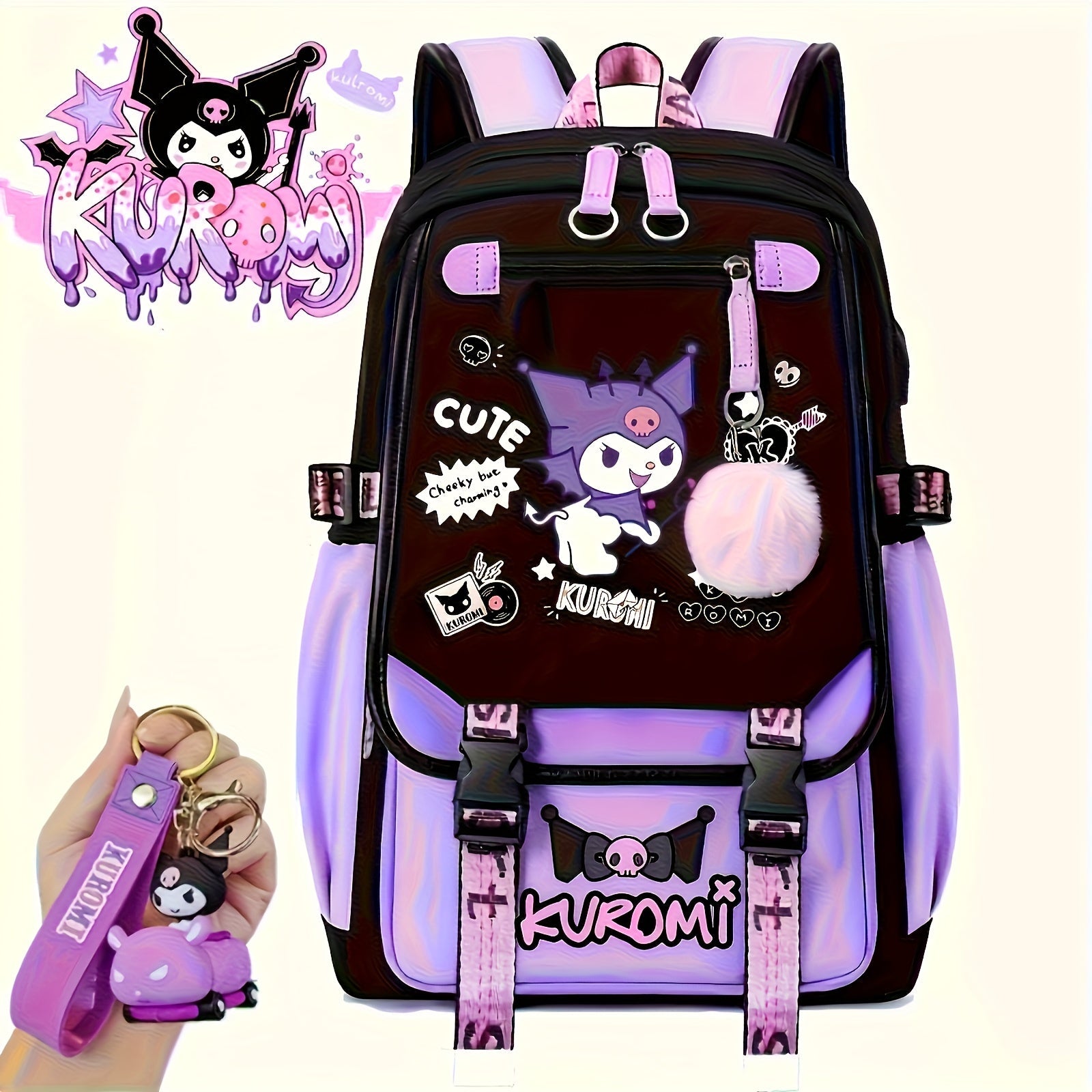 [Sanrio Licensed]Cute for kuromi School Bag for kuromi Backpack Suitable For Boys And Girls, Equipped With A USB Port, Comes Ultra-lightweight Outdoor Camping And Hiking Gear, Essential For Travel, Gift For Back To School Bac SS69 21.69 Kuromi+key ring