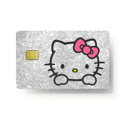 1 set of 2 HelloKitty credit card stickers, Silvery Laser self-adhesive black Kuromi PVC card stickers, bus card stickers, stored value card skin stickers SS69